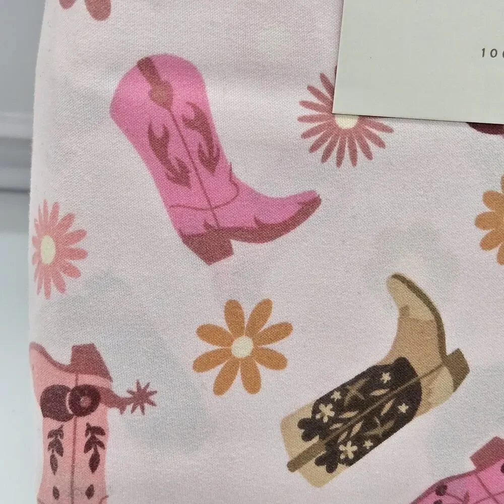 Pink Western Cowboy Boots & Flowers Artisan Weave QUEEN 4 Piece Bedding Set NEW